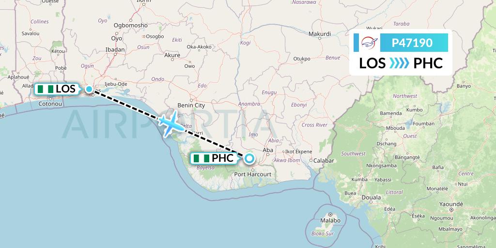 P47190 Air Peace Flight Map: Lagos to Port Harcourt