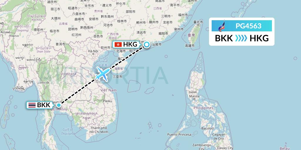 PG4563 Bangkok Airways Flight Map: Bangkok to Hong Kong