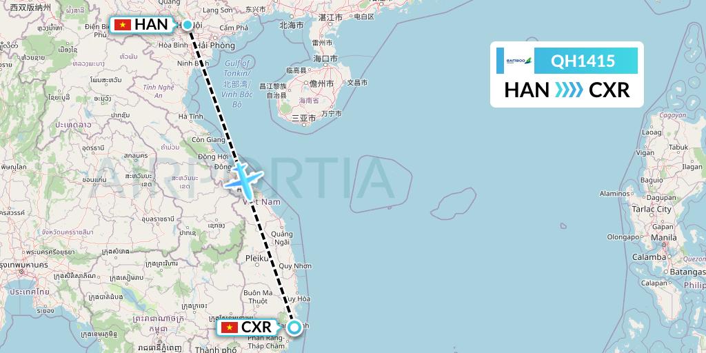 QH1415 Bamboo Airways Flight Map: Hanoi to Nha Trang