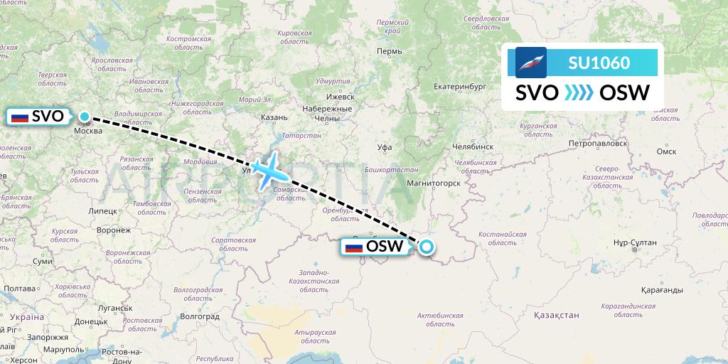 SU1060 Aeroflot Flight Map: Moscow to Orsk