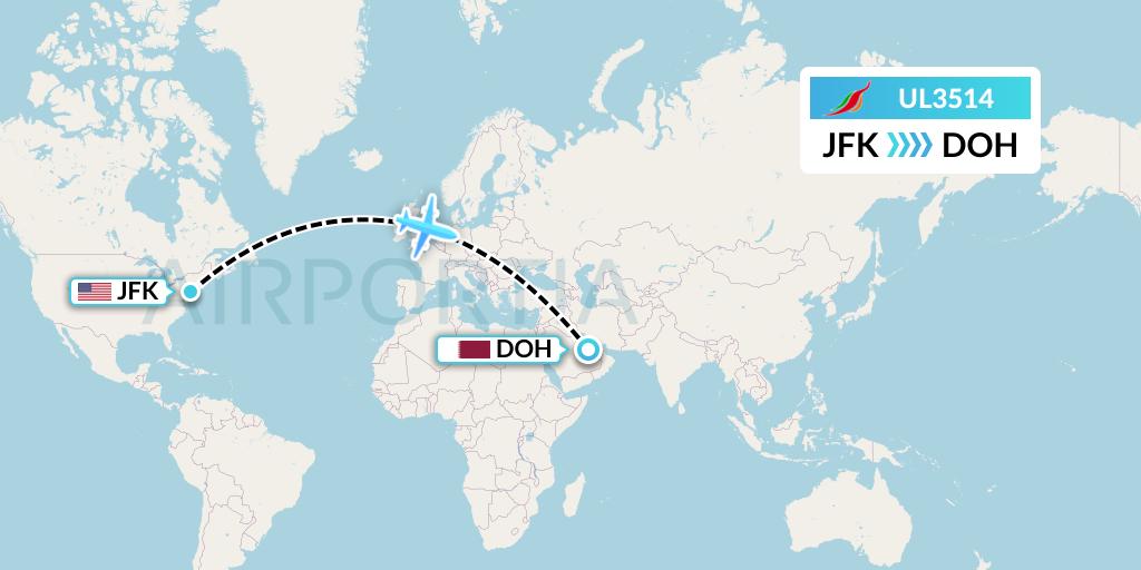 UL3514 SriLankan Airlines Flight Map: New York to Doha