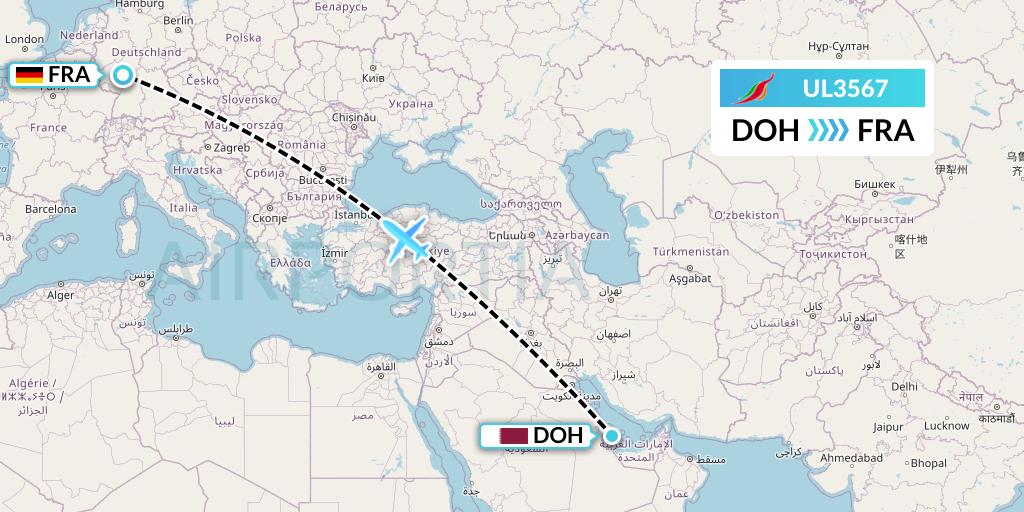 UL3567 SriLankan Airlines Flight Map: Doha to Frankfurt
