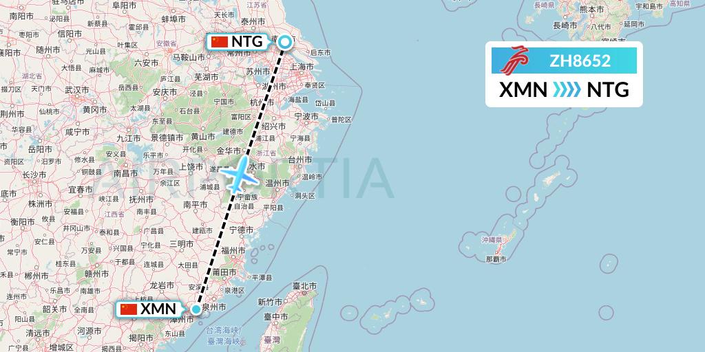 ZH8652 Shenzhen Airlines Flight Map: Xiamen to Nantong