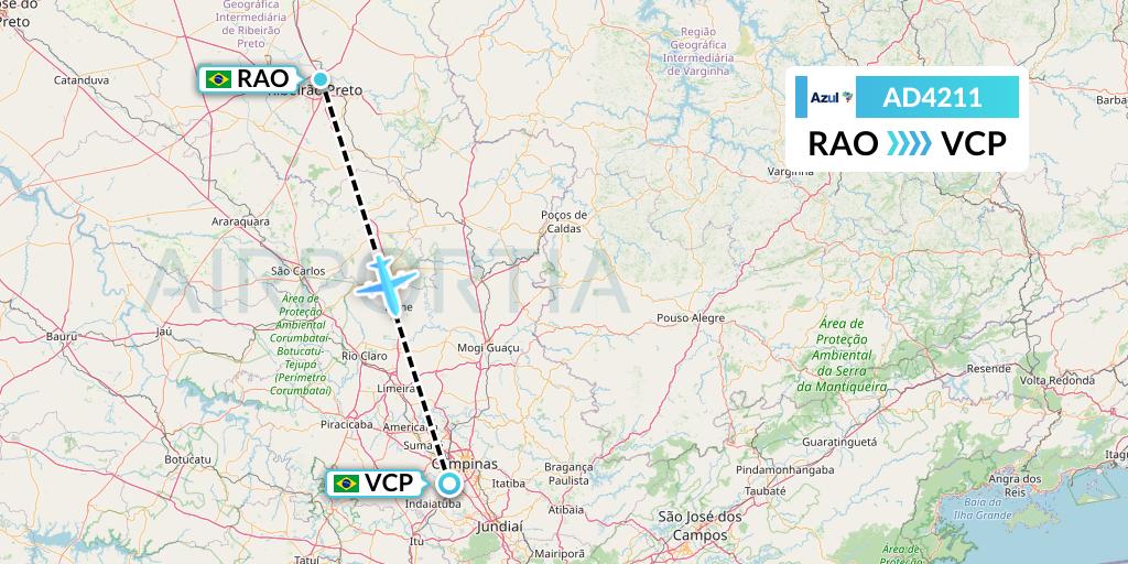 AD4211 Azul Brazilian Airlines Flight Map: Riberao Preto to Campinas