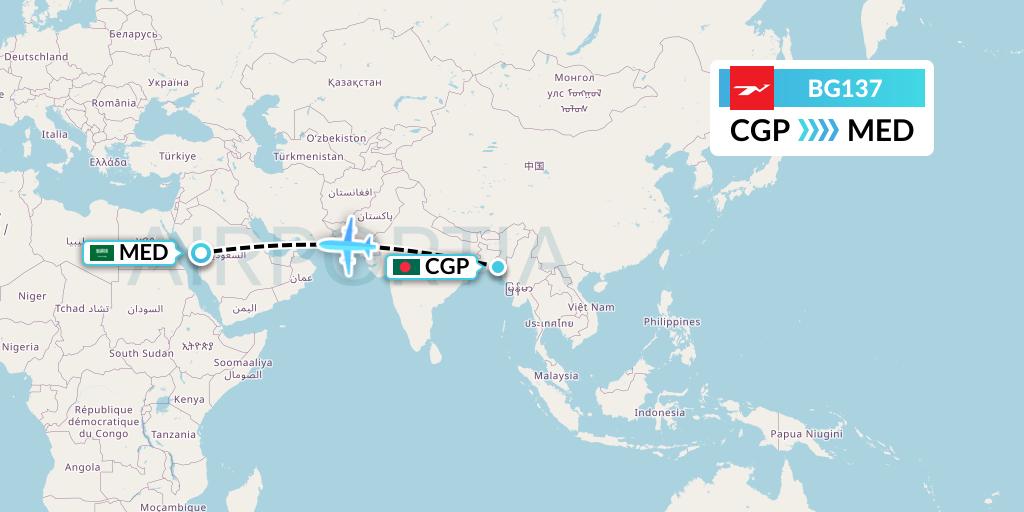 BG137 Biman Bangladesh Airlines Flight Map: Chittagong to Medina