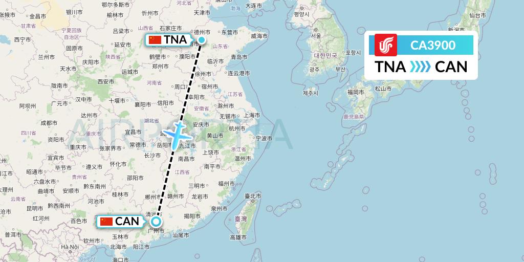 CA3900 Air China Flight Map: Jinan to Guangzhou
