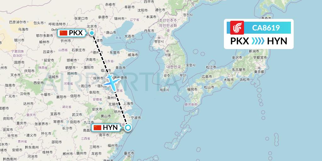 CA8619 Air China Flight Map: Beijing to Huangyan