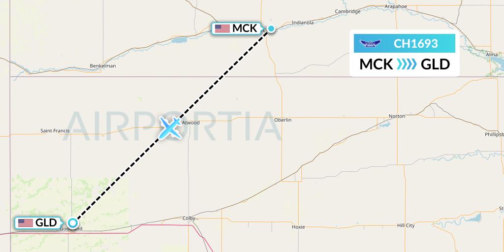 CH1693 Bemidji Airlines Flight Map: McCook to Goodland