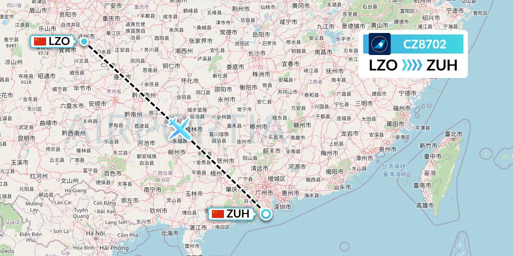 CZ8702 China Southern Airlines Flight Map: Luzhou to Zhuhai