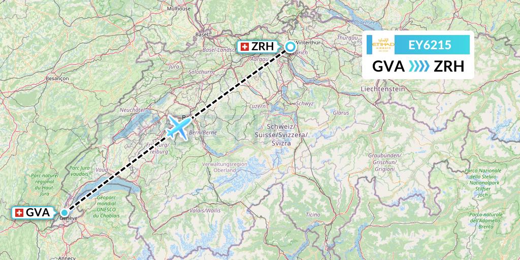 EY6215 Etihad Airways Flight Map: Geneva to Zurich