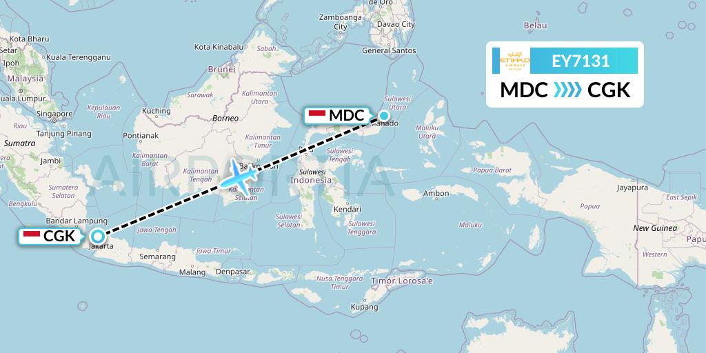 EY7131 Etihad Airways Flight Map: Manado to Jakarta