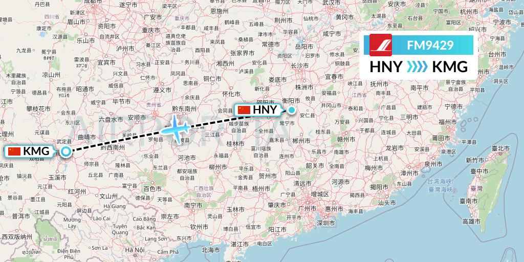 FM9429 Shanghai Airlines Flight Map: Hengyang to Kunming