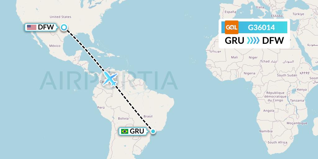 G36014 GOL Transportes Aeros Flight Map: Sao Paulo to Dallas