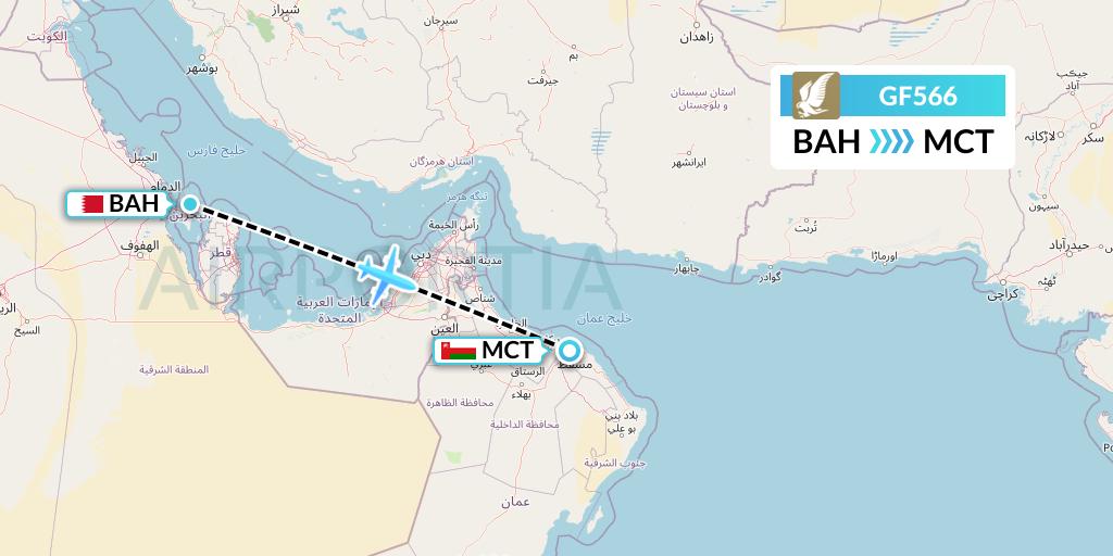 GF566 Gulf Air Flight Map: Bahrain to Muscat
