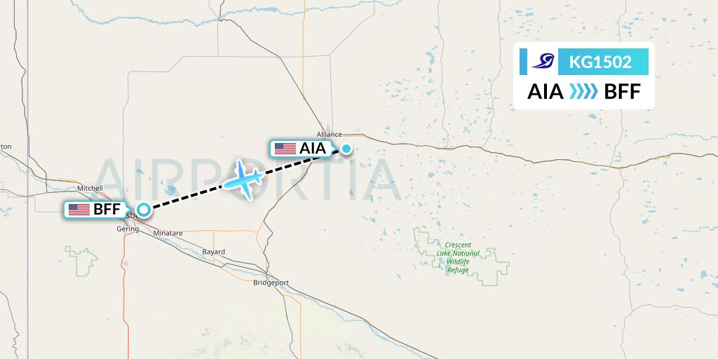 KG1502 Key Lime Air Flight Map: Alliance to Scottsbluff