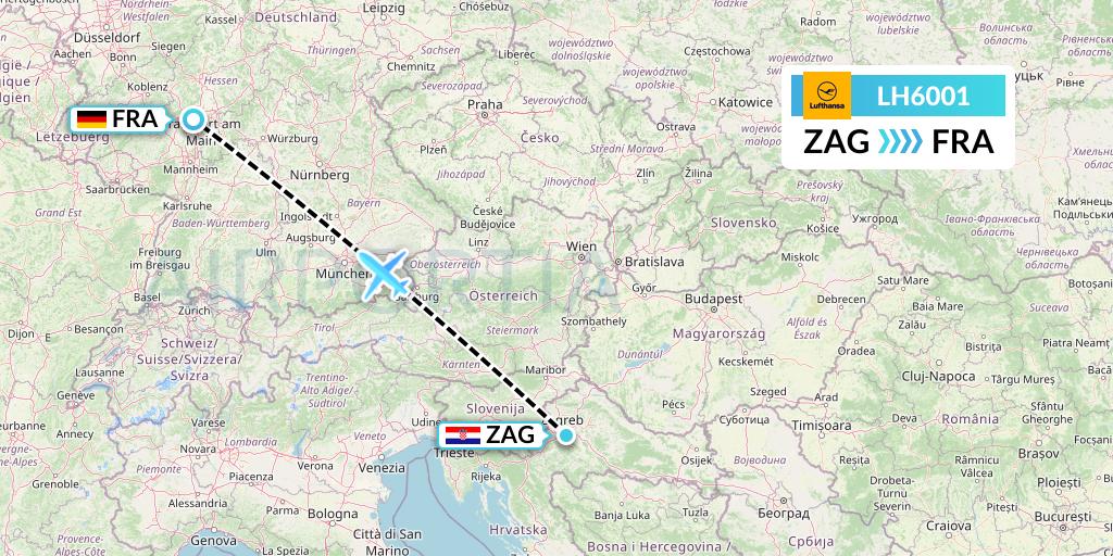 LH6001 Lufthansa Flight Map: Zagreb to Frankfurt
