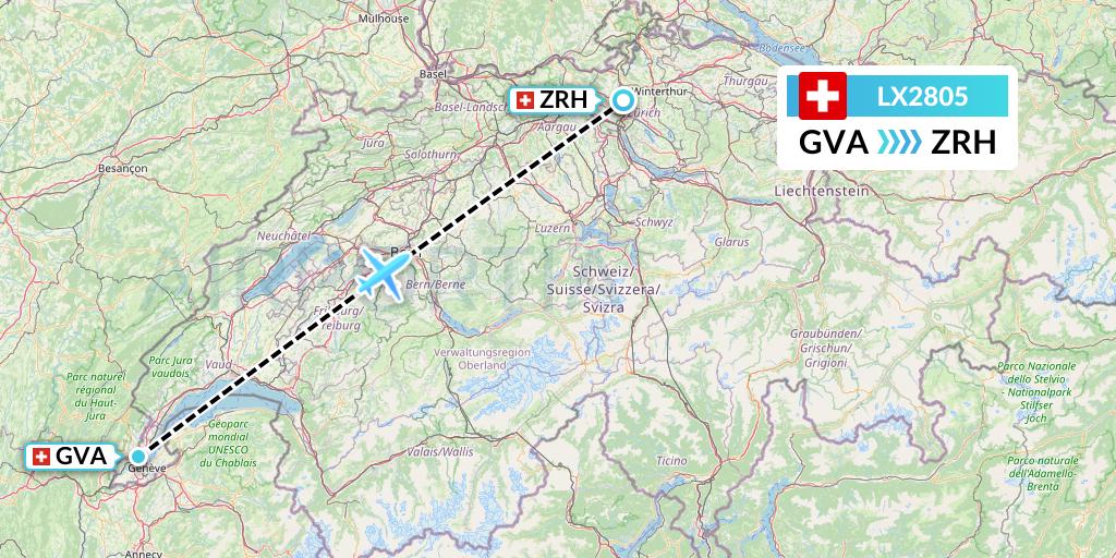 LX2805 Swiss Flight Map: Geneva to Zurich