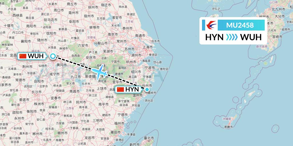 MU2458 China Eastern Airlines Flight Map: Huangyan to Wuhan