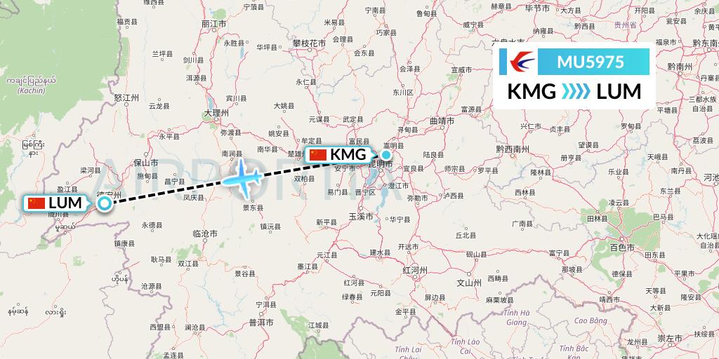 MU5975 China Eastern Airlines Flight Map: Kunming to Mangshi