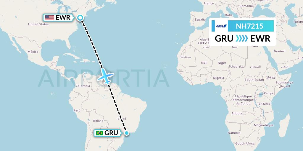 NH7215 All Nippon Airways Flight Map: Sao Paulo to New York
