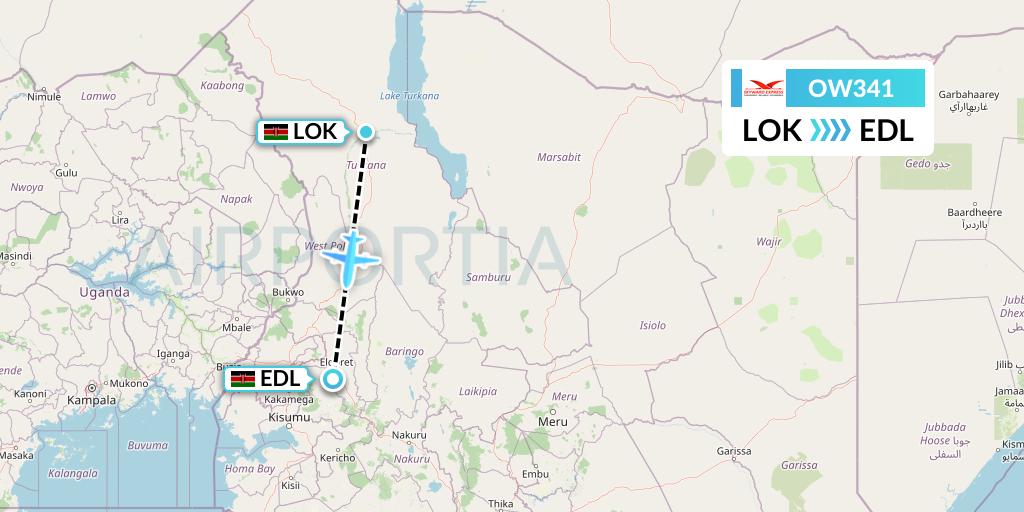 OW341 Skyward Express Flight Map: Lodwar to Eldoret