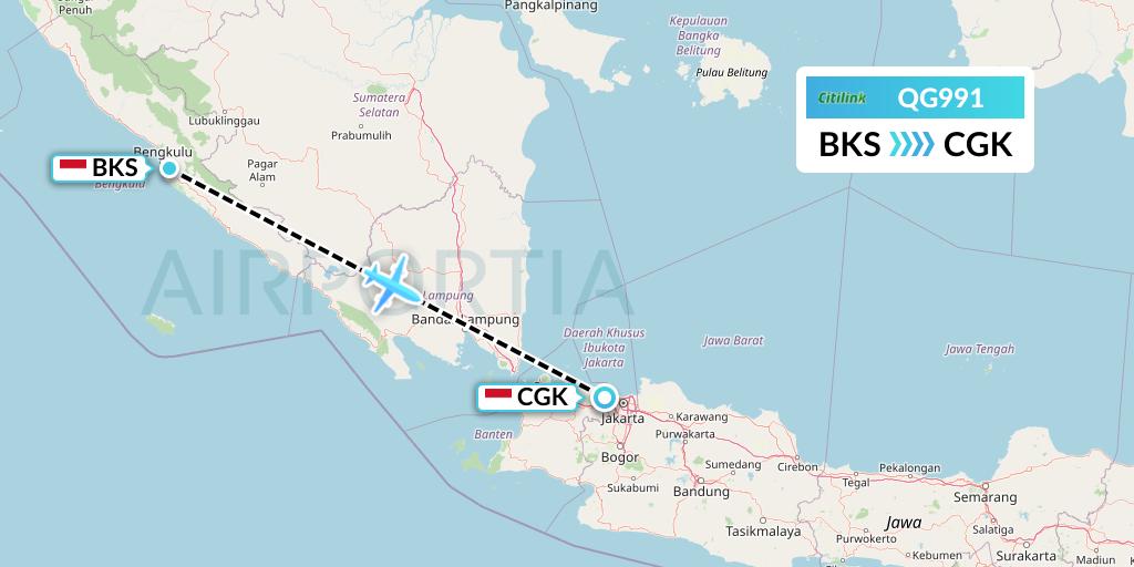 QG991 Citilink Flight Map: Bengkulu to Jakarta