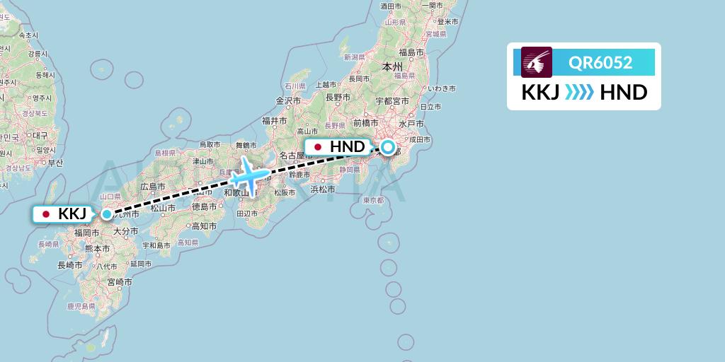 QR6052 Qatar Airways Flight Map: Kitakyushu to Tokyo