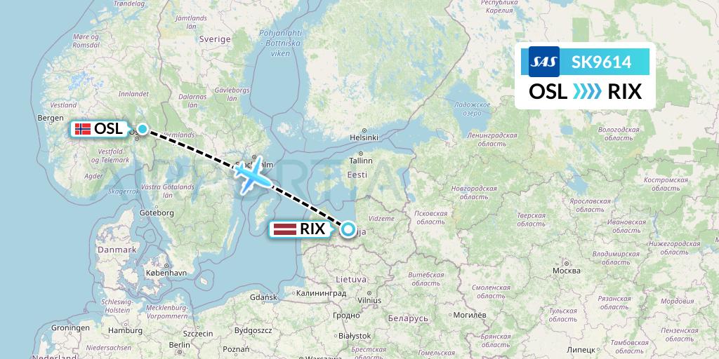 SK9614 SAS Flight Map: Oslo to Riga