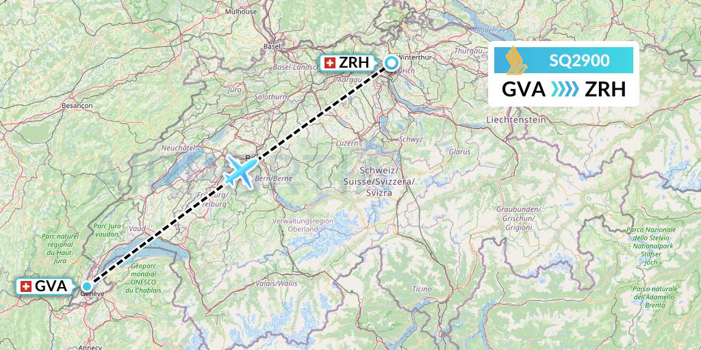 SQ2900 Singapore Airlines Flight Map: Geneva to Zurich