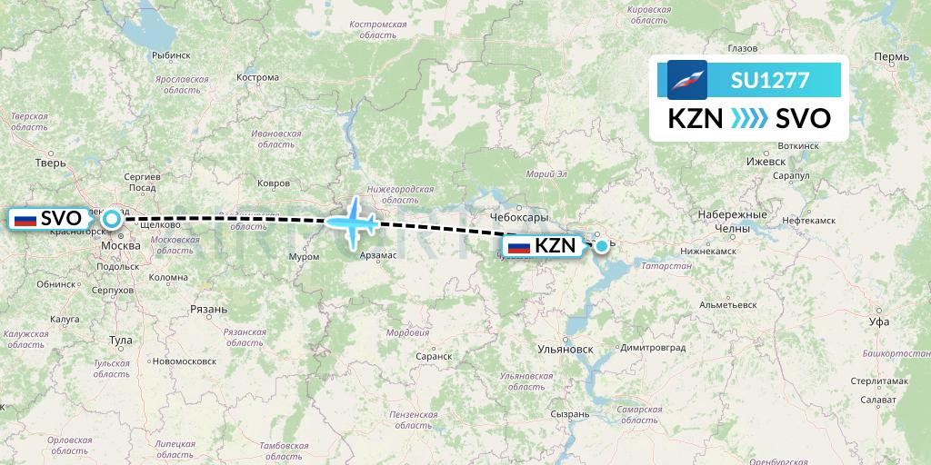 SU1277 Aeroflot Flight Map: Kazan to Moscow