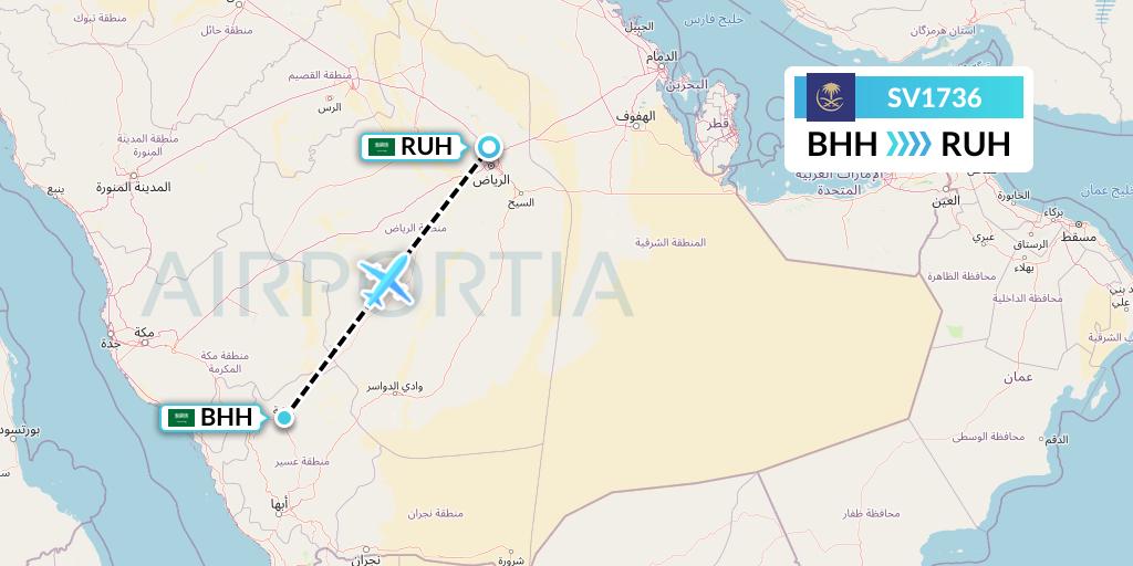 SV1736 Saudi Arabian Airlines Flight Map: Bisha to Riyadh