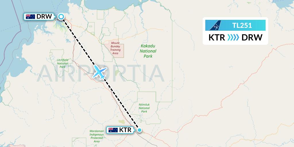 TL251 Airnorth Flight Map: Katherine to Darwin
