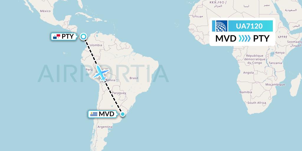 UA7120 United Airlines Flight Map: Montevideo to Panama City