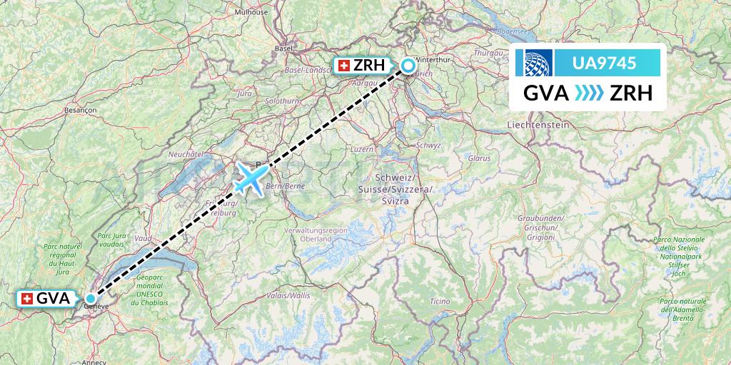 UA9745 United Airlines Flight Map: Geneva to Zurich