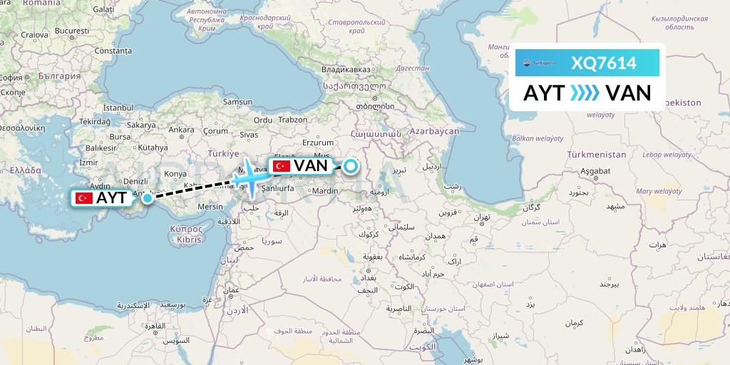 XQ7614 SunExpress Flight Map: Antalya to Van