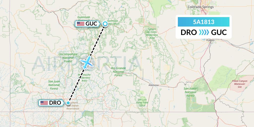 5A1813 Alpine Air Express Flight Map: Durango to Gunnison