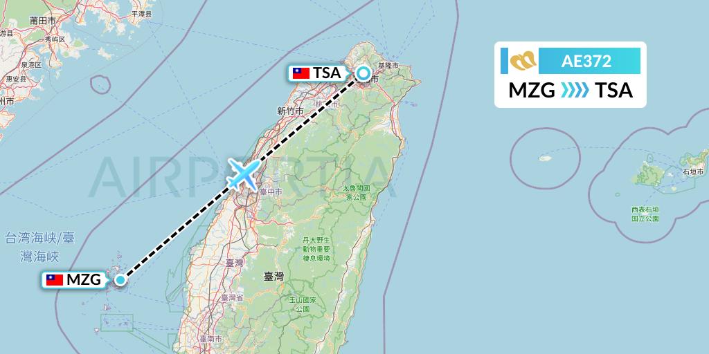 AE372 Mandarin Airlines Flight Map: Makung to Taipei