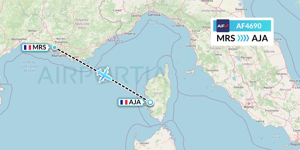 AF4690 Air France Flight Map: Marseille to Ajaccio
