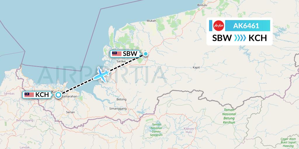 AK6461 AirAsia Flight Map: Sibu to Kuching