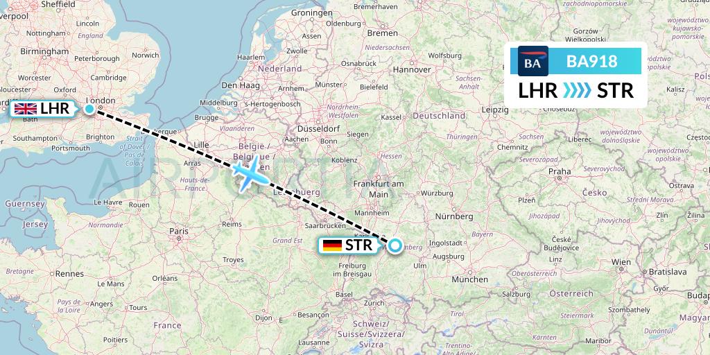 BA918 British Airways Flight Map: London to Stuttgart