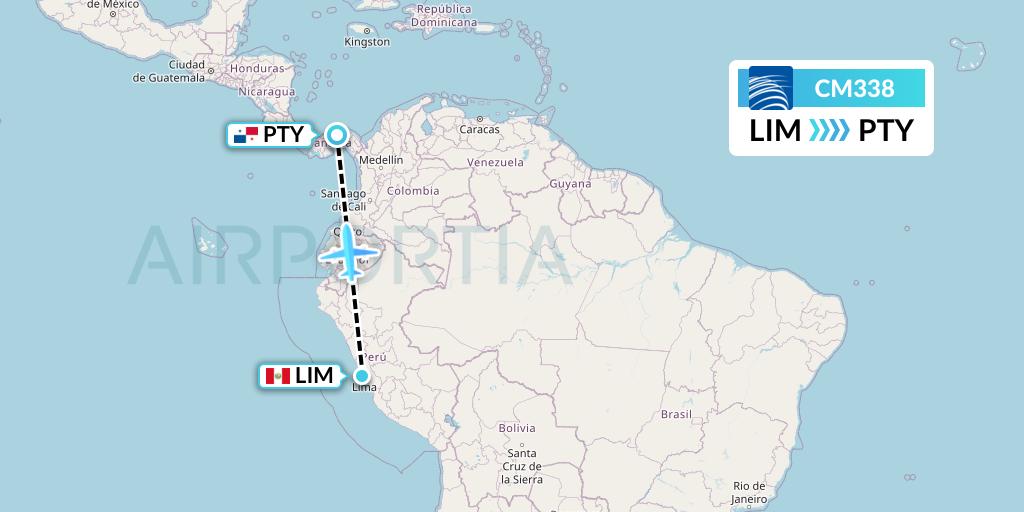 CM338 Copa Airlines Flight Map: Lima to Panama City