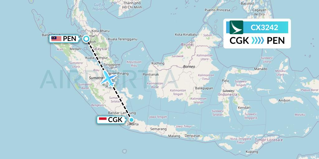 CX3242 Cathay Pacific Flight Map: Jakarta to Penang