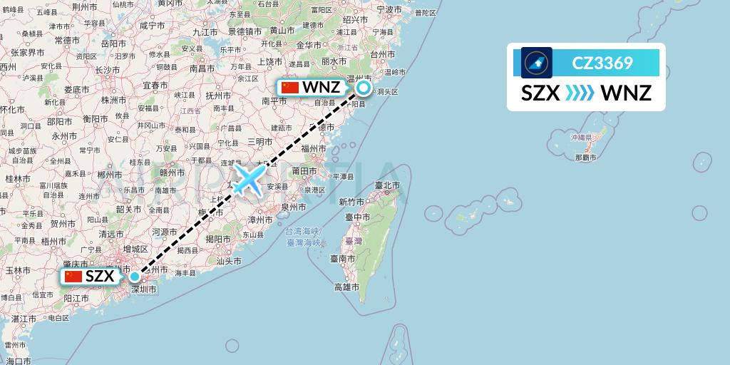 CZ3369 China Southern Airlines Flight Map: Shenzhen to Wenzhou