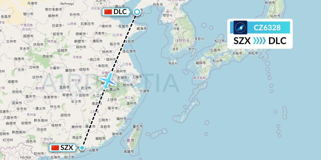 CZ6328 China Southern Airlines Flight Map: Shenzhen to Dalian