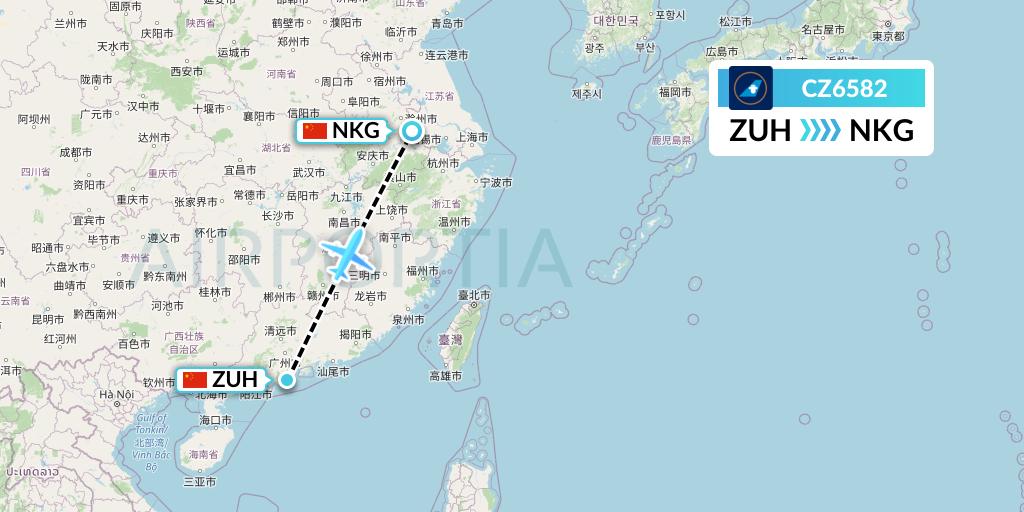 CZ6582 China Southern Airlines Flight Map: Zhuhai to Nanjing