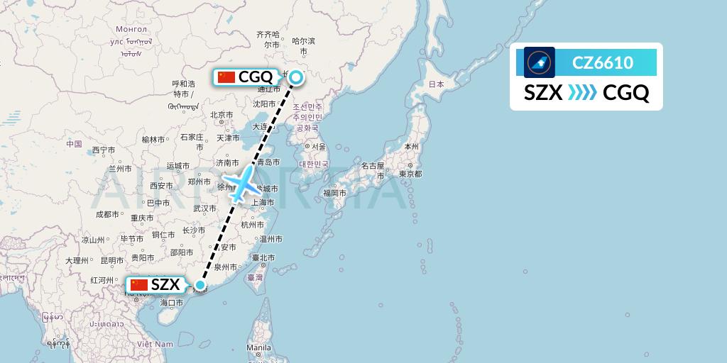 CZ6610 China Southern Airlines Flight Map: Shenzhen to Changchun