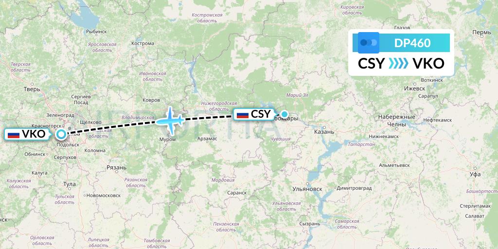 DP460 Pobeda Flight Map: Cheboksary to Moscow