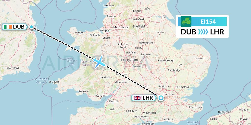EI154 Aer Lingus Flight Map: Dublin to London