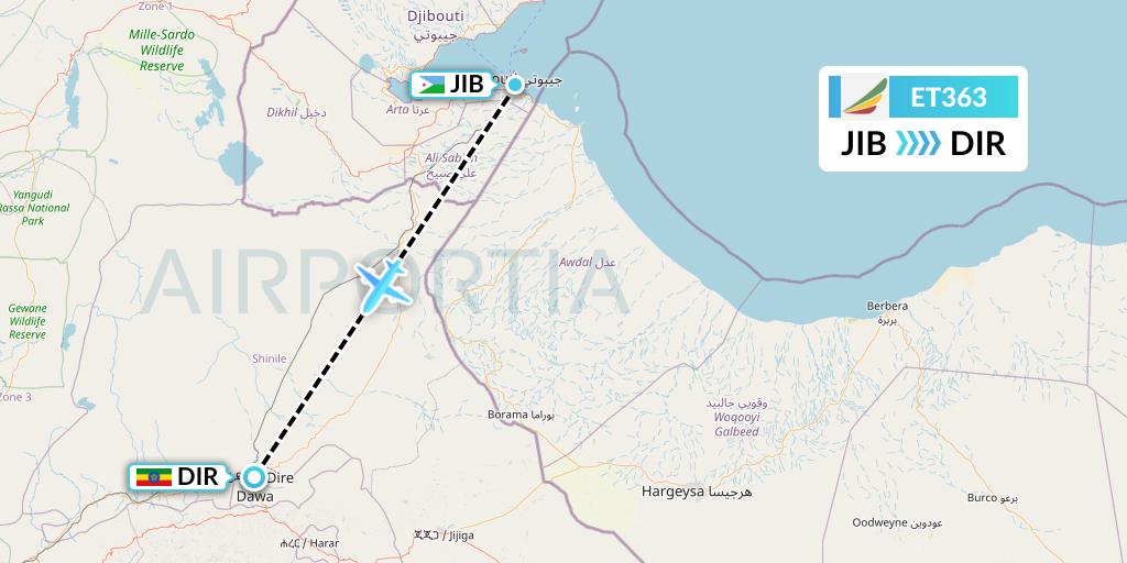 ET363 Ethiopian Airlines Flight Map: Djibouti to Dire Dawa