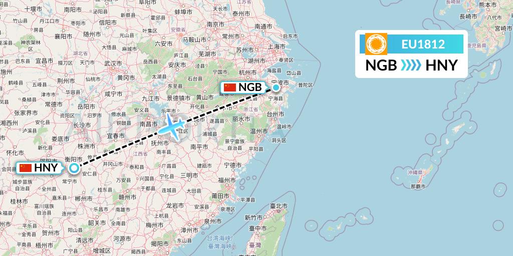 EU1812 Chengdu Airlines Flight Map: Ningbo to Hengyang